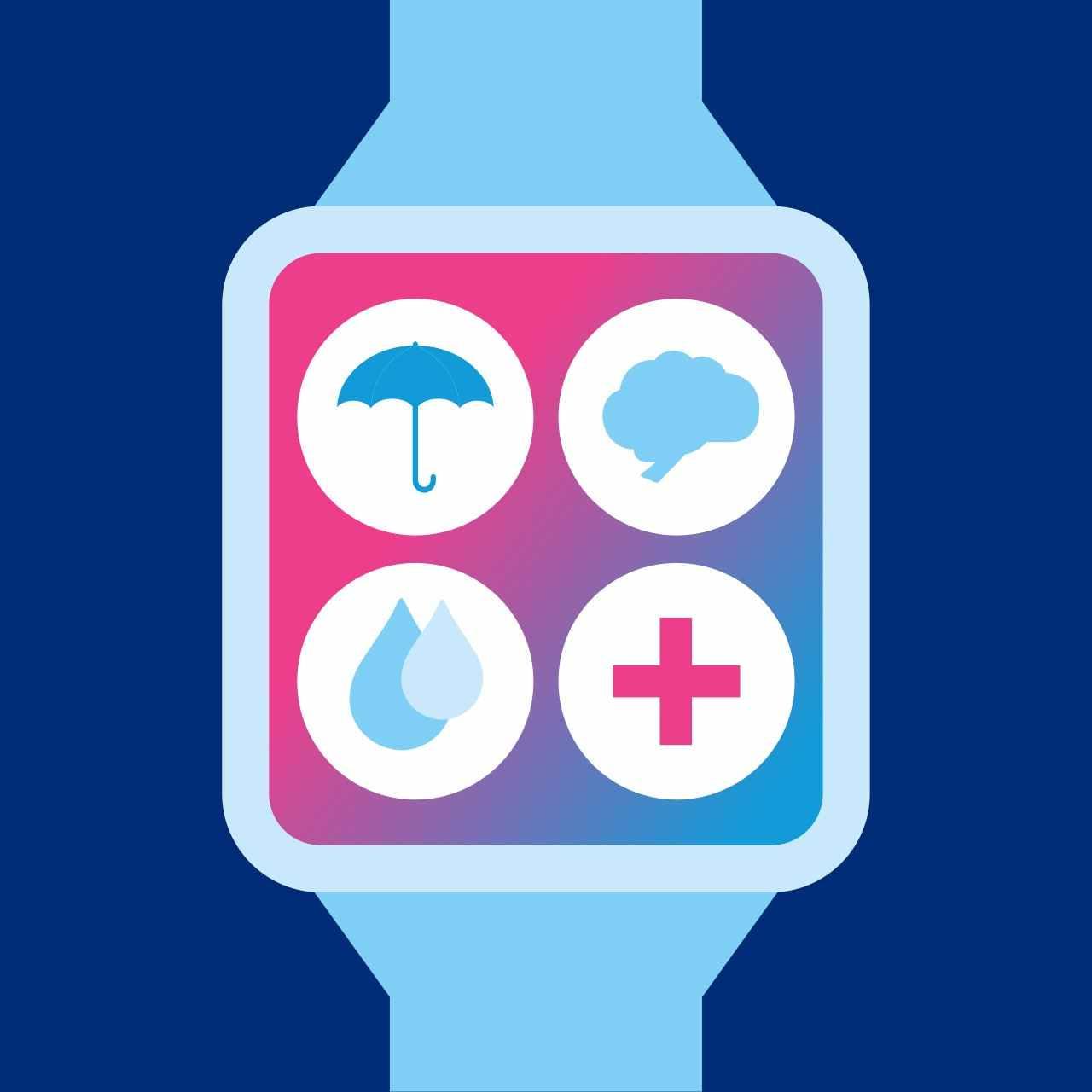 Watch with icons with dark blue background